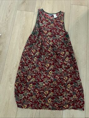 Vintage Burgundy Floral Paisley Sleeveless Dress